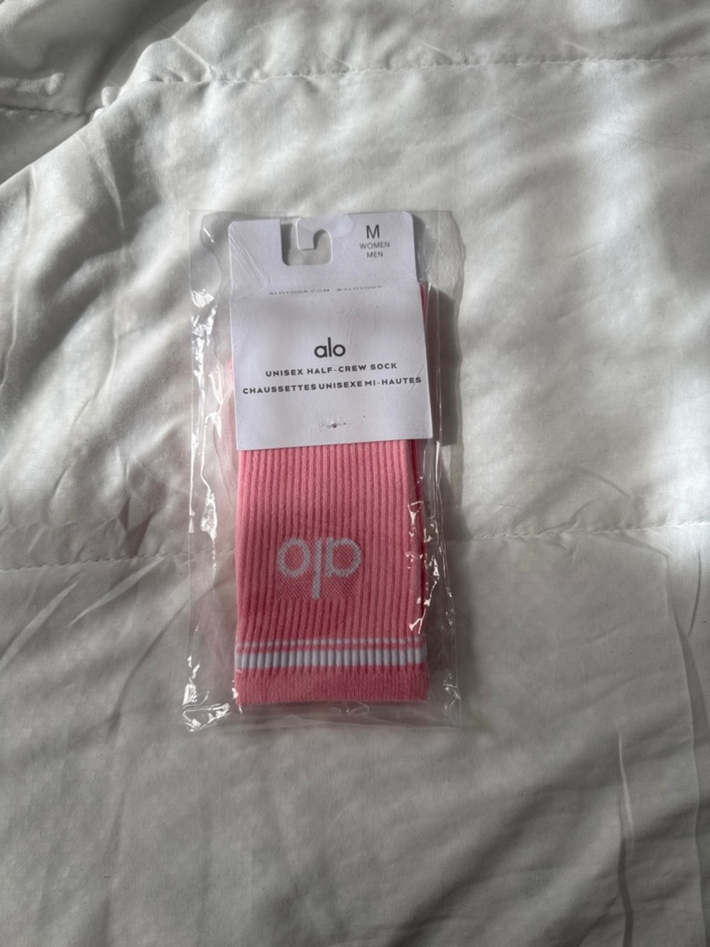 ALO Yoga Pink Half-Crew Athletic Socks with White Logo